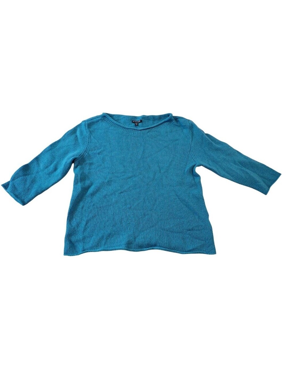 Eileen Fisher Sweater Womens M Yak Wool Teal Boatneck 3/4 Sleeve Knit Pullover